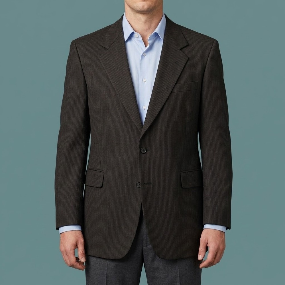 Aquascutum Regent 100 Collection Pinstripe Blazer Mens Brown Wool EUC